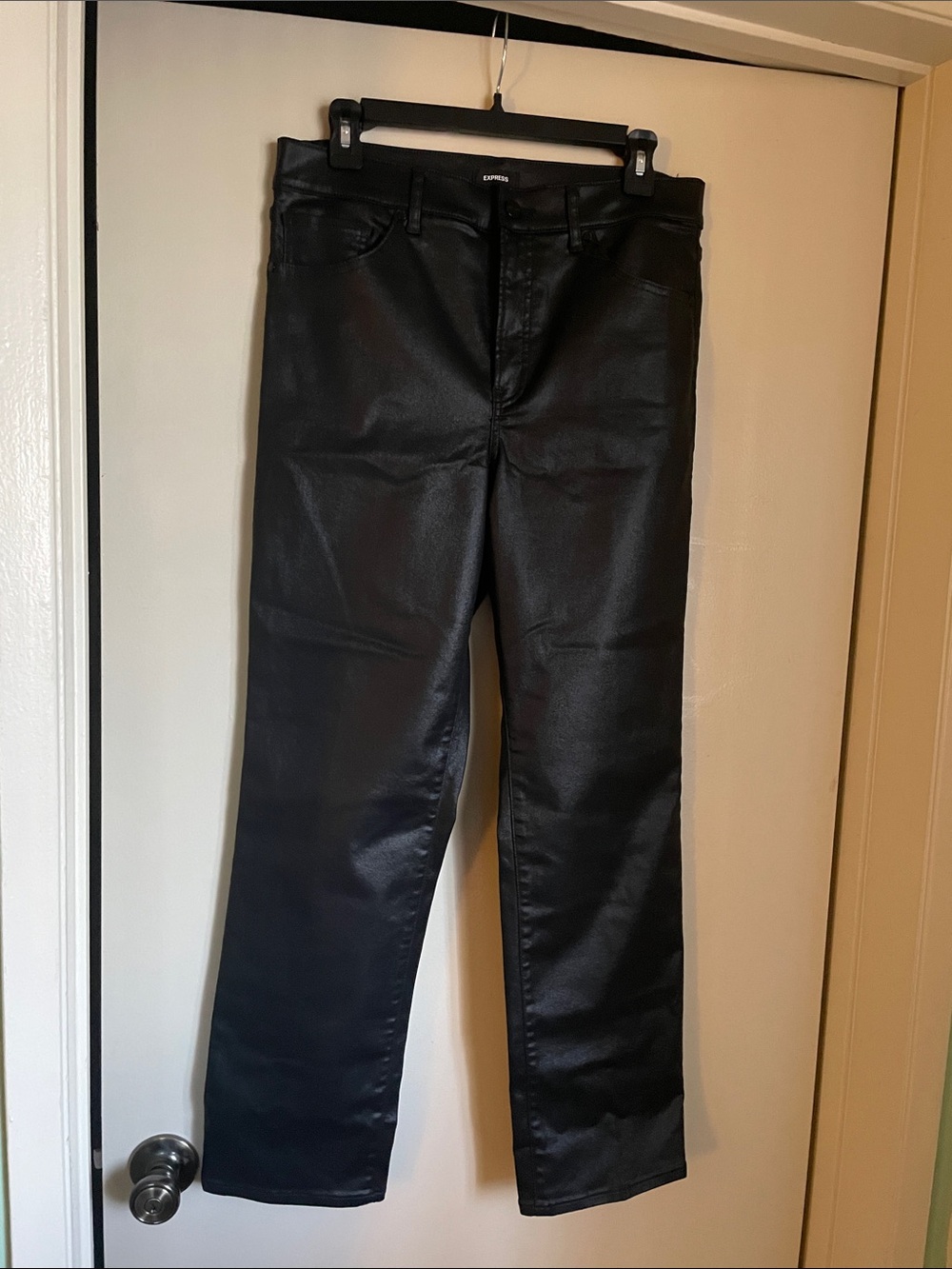 Express Black Coated Straight Leg Pants size 12 - 31/32” waist with stretch